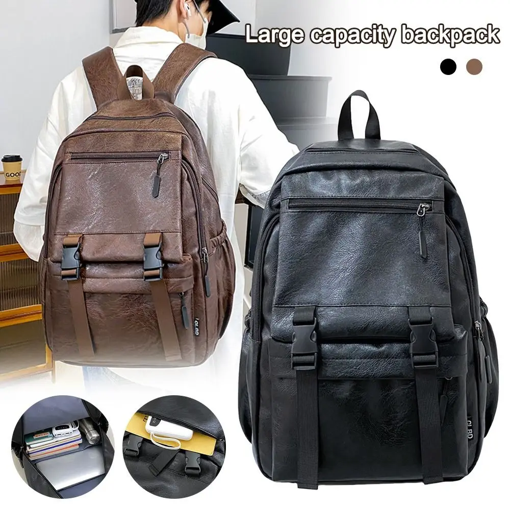 Fashion Pu Leather Backpack Breathable Large Capacity Book Bag Casual Multifunction School Rucksack College