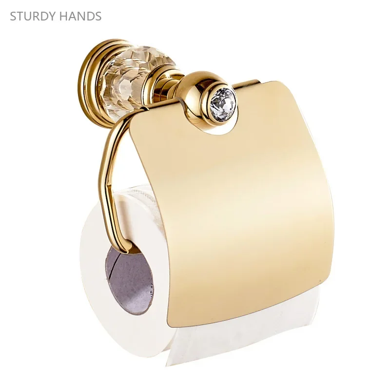 Copper Base Toilet Paper Holder with Gold Inlaid Crystal Paper Towel Holder Bathroom Accessories Kitchen Cling Film Storage Rack