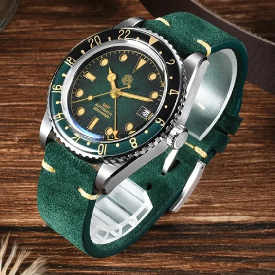 San Martin Men Automatic Watch 40mm GMT Mechanical Wristwatch Dive 20ATM Waterproof Luminous Bidirectional Sapphire Mirror NH34