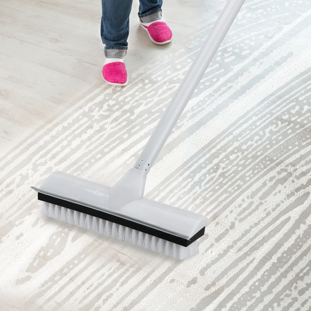 Grattoir en caoutchouc avec manche en métal inoxydable, épurateur avec poils élaborées, brosse à récurer le sol, brosse à tapis avec long manche réglable