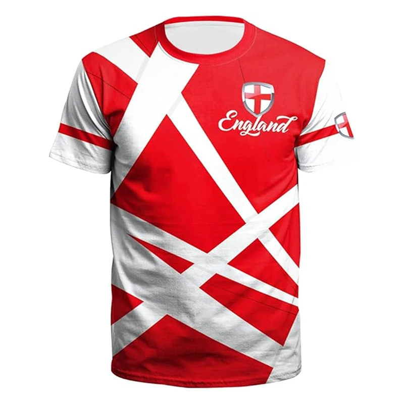الصيف إنجلترا العلم الرجال كرة القدم تي شيرت ثلاثية الأبعاد طباعة الجرافيك عادية الرياضة قصيرة الأكمام تي شيرت في الهواء الطلق موضة الأطفال تيز الأعلى #3