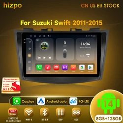 Hizpo Car Radio Multimedia Player For Suzuki Swift 4 2011 2012 2013 2014 2015 Octa Core Android Auto GPS Navigation Stereo DSP