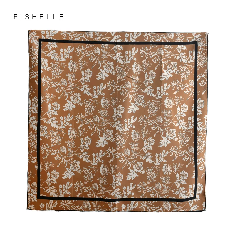 Camel luxury natural silk scarf women hijab printed flower 100% real silk twill scarves shawl 65cm square bandana ladies spring