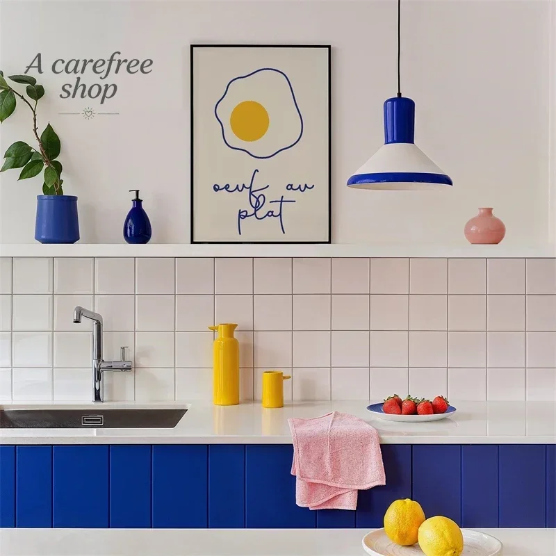 Retro Minimalist Kitchen Canvas Poster Colorful Fruits Seafood Food Wall Art Print Shrimp Lobster Macaroni Picture For Kitche