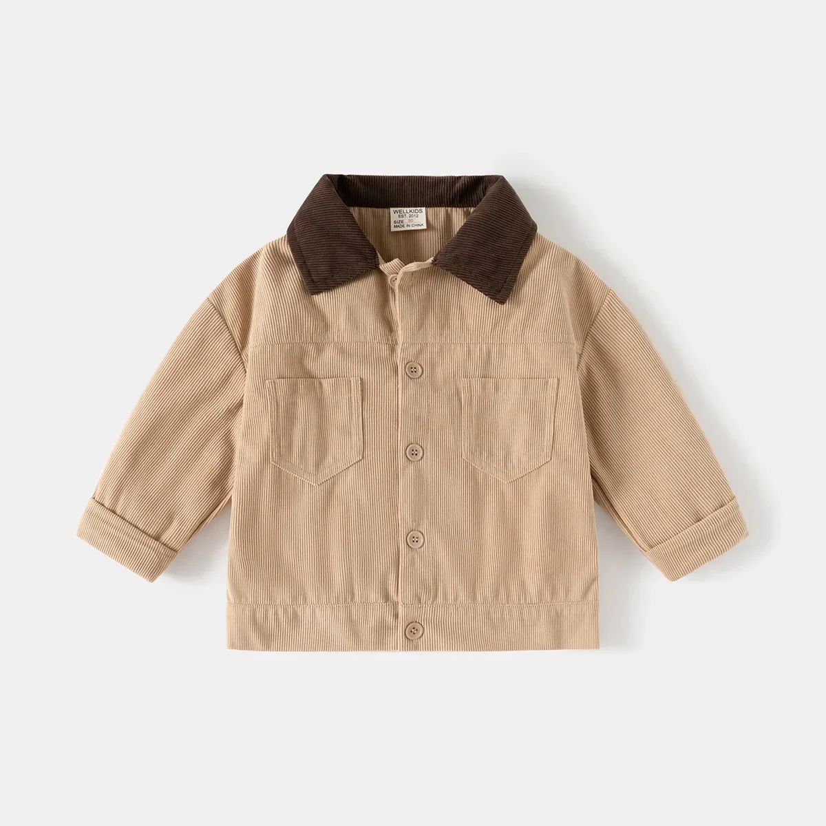 

Autumn Korean Style 2-6Y Children Clothes Kids Coat Fall Color Block Corduroy Contrast Collar Loose Fit Outerwear