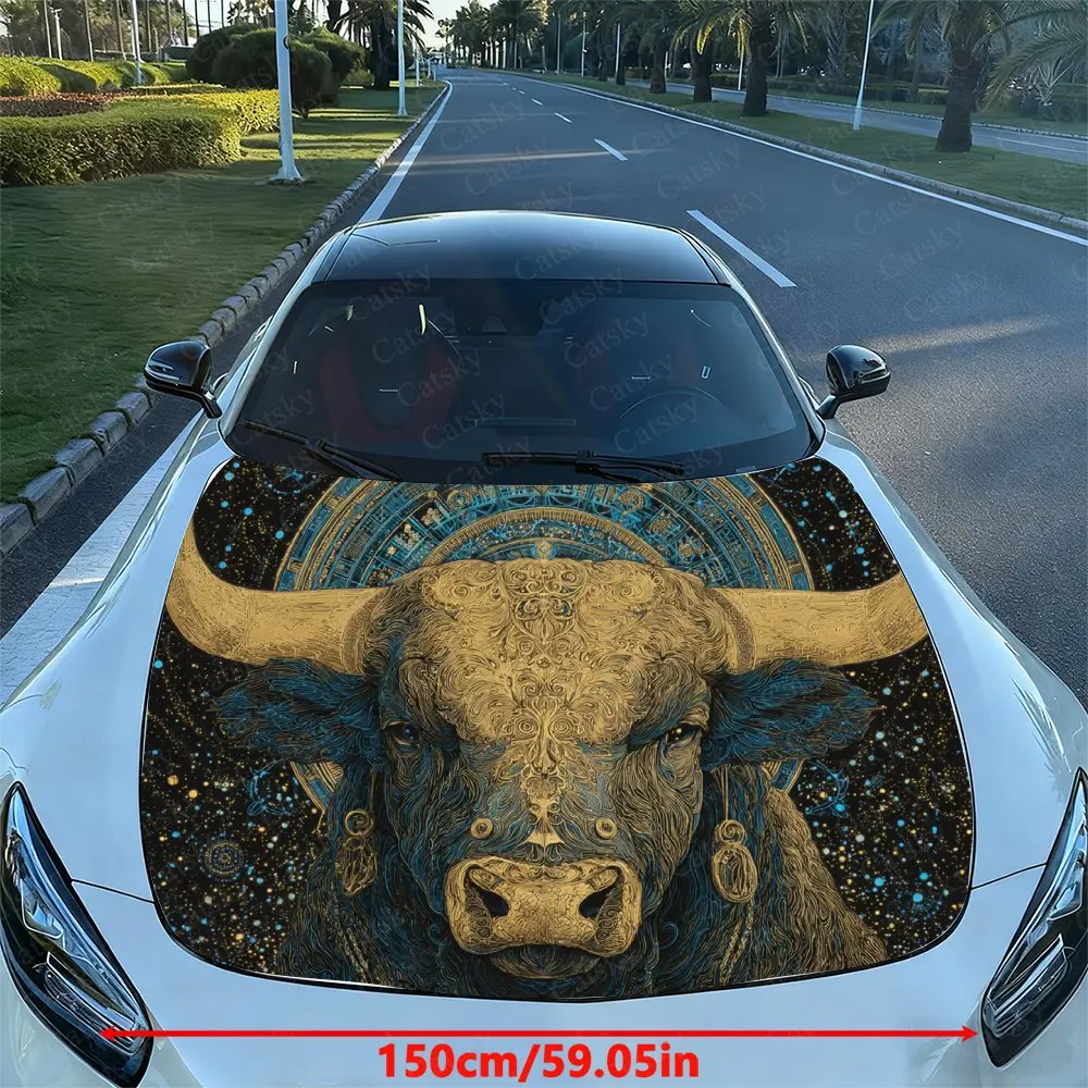 ملصقات فيلم غطاء محرك السيارة بنمط الثور، ملصقات تصميم جرافيك أنيق، ملصقات زخرفية مقاومة للماء ومقاومة للاهتراء من مادة PVC، Sho