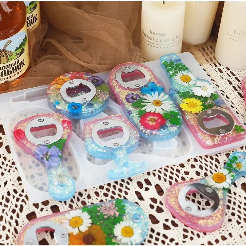 

1 комплект DIY кристаллических форм для эпоксидной смолы с пивным гаечным ключом, открывалка для бутылок, сухие цветы и зеркальные силиконовые формы для рукоделия