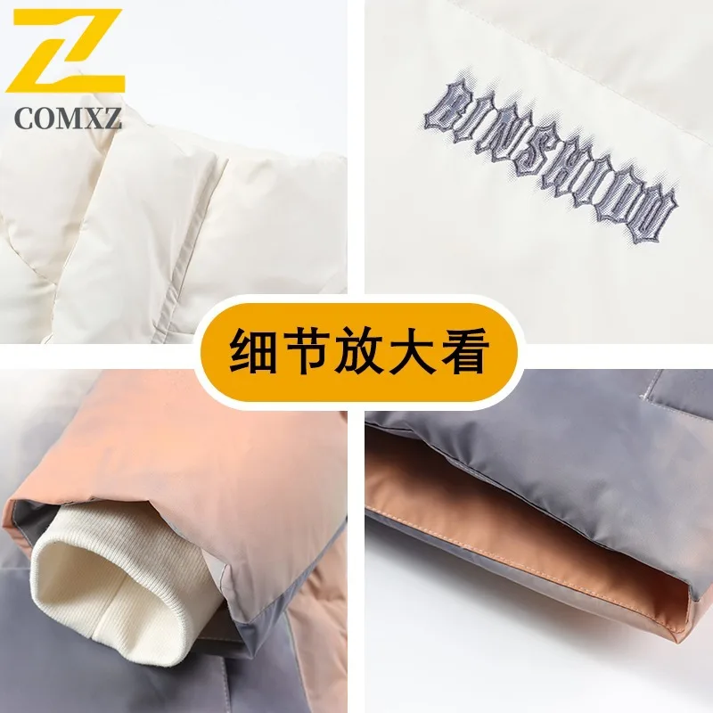 COMXZ White Duck Down Jacket Mens Trendy Stand Collar Gradient Down Coat Leisure Climbing Windproof Warm Winter Filler Down