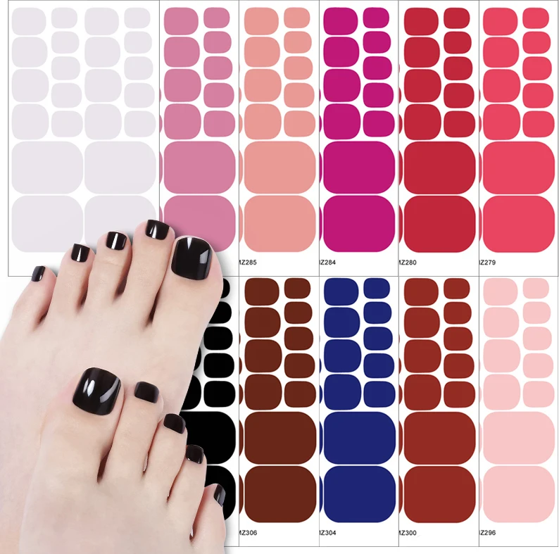 Neus Nail Sticker Wraps Zelfklevende Stickers Teennagel Polish Strips Diy Voet Stickers Manicure Vrouwen Effen Kleur Full Cover Voet Stickers