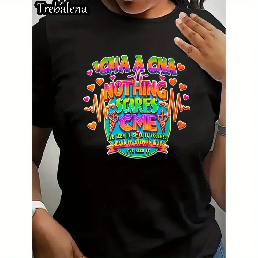 Plus Size Women's T-Shirt CNA Nurse Colorful Graphic Tee Plus Size Funny Medical Worker TShirt Healthcare Gift Casual Short