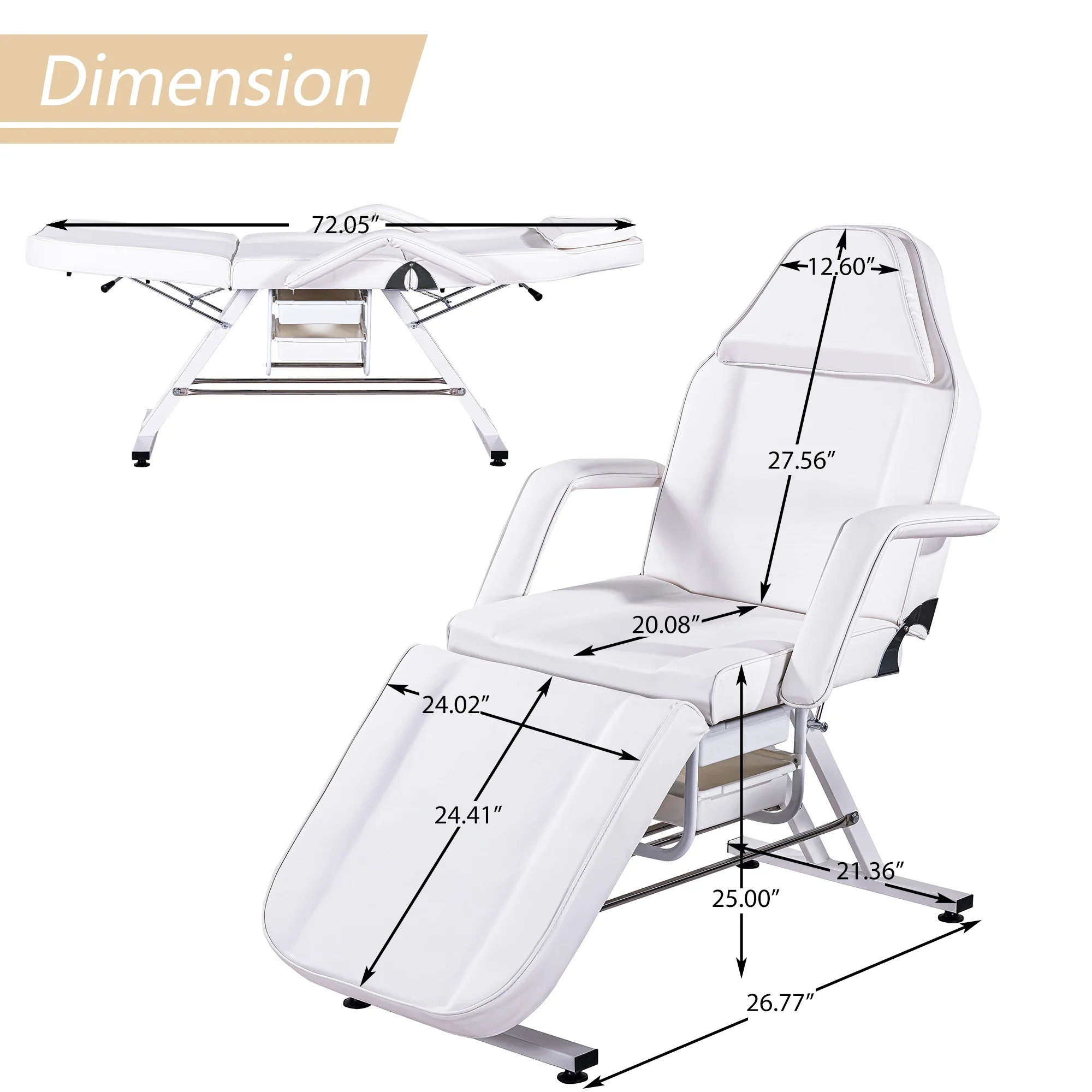 Tattoo Chair W/2 Trays&1 Stool Multi-Purpose Esthetician Bed 3-Section Facial Bed Table Adjustable Barber Spa