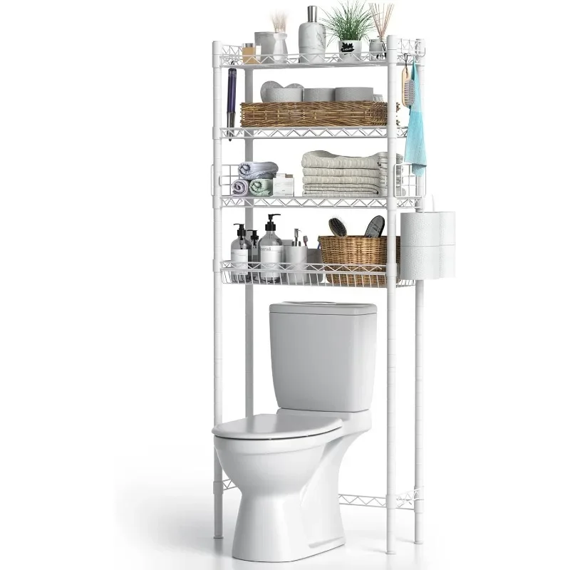 

Bathroom Organizer Shelves Space Saver Over Toilet, Above Toilet Storage Rack, Over-The-Toilet Storage Shelf, White