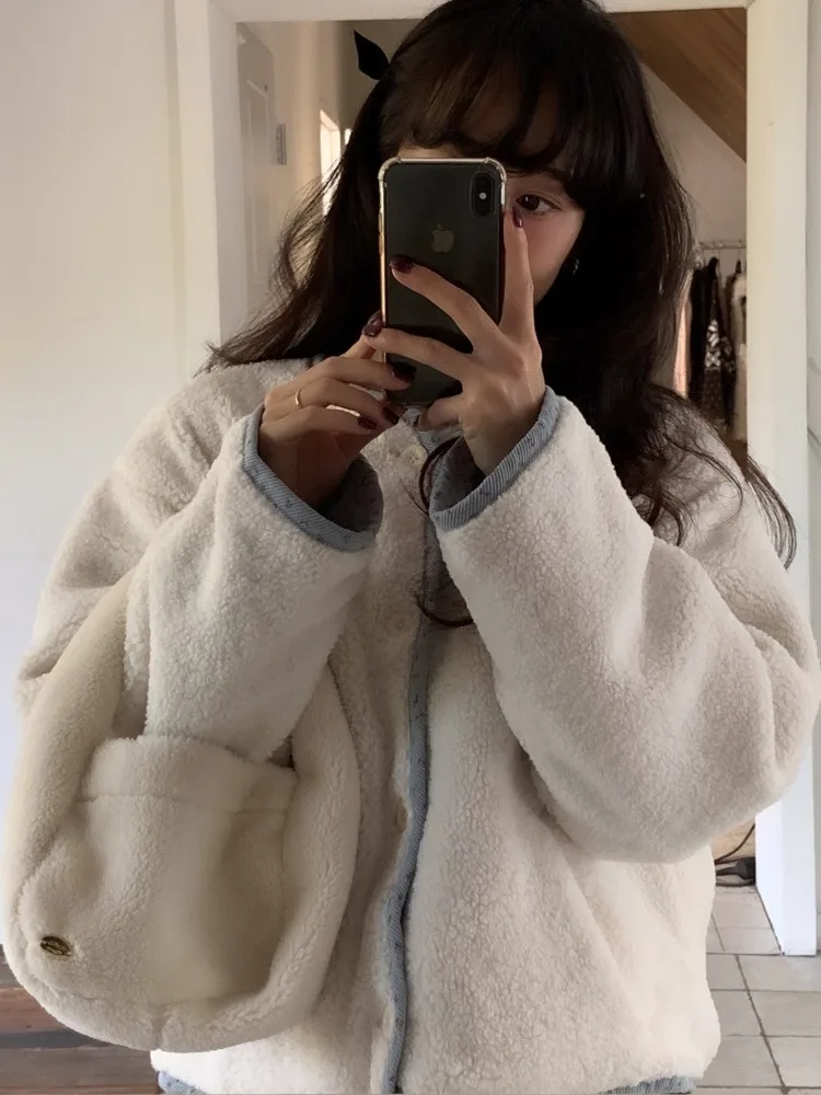 

Корейский хлопковый жакет Agel, женский зимний новый двусторонний костюм с маленьким цветочным принтом, теплая пушистая верхняя одежда