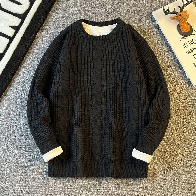 سترة رجالية محبوكة مستديرة Ne سترة تويست بسيطة بطبقة أساسية irt شتوية غير رسمية من ألياف البوليستر الناعمة مقاس أساسي