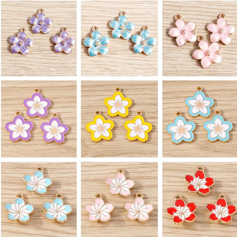 10pcs Cute Colorful Flower Charms Enamel Sakura Charms Pendants for Jewelry Making Necklaces Earrings Bracelets DIY Crafts Gift