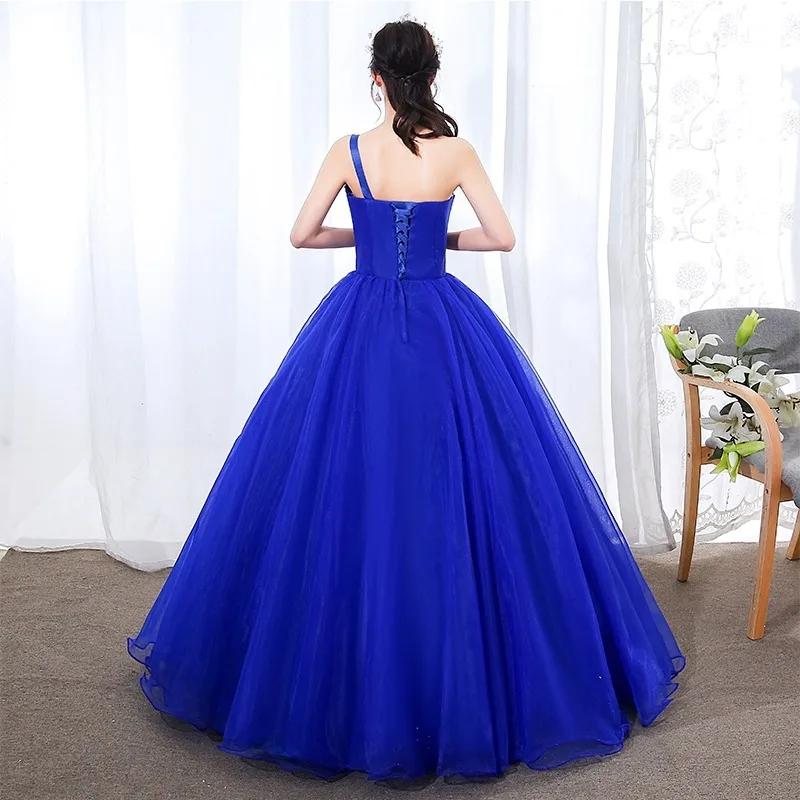 JEHETH Lace Appliques One Shoulder Prom Dress Flowers Party Gown Princess Sweet 16 Adult Puffy Quinceanera vestido formatura