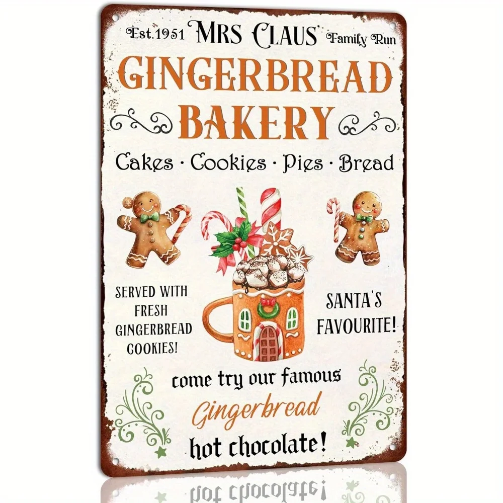 Mrs. Claus Gingerbread Bakery Metal Sign Christmas Themed Retro Poster Kitchen Cafe Bar Home Farmhouse Xmas Wall Decor