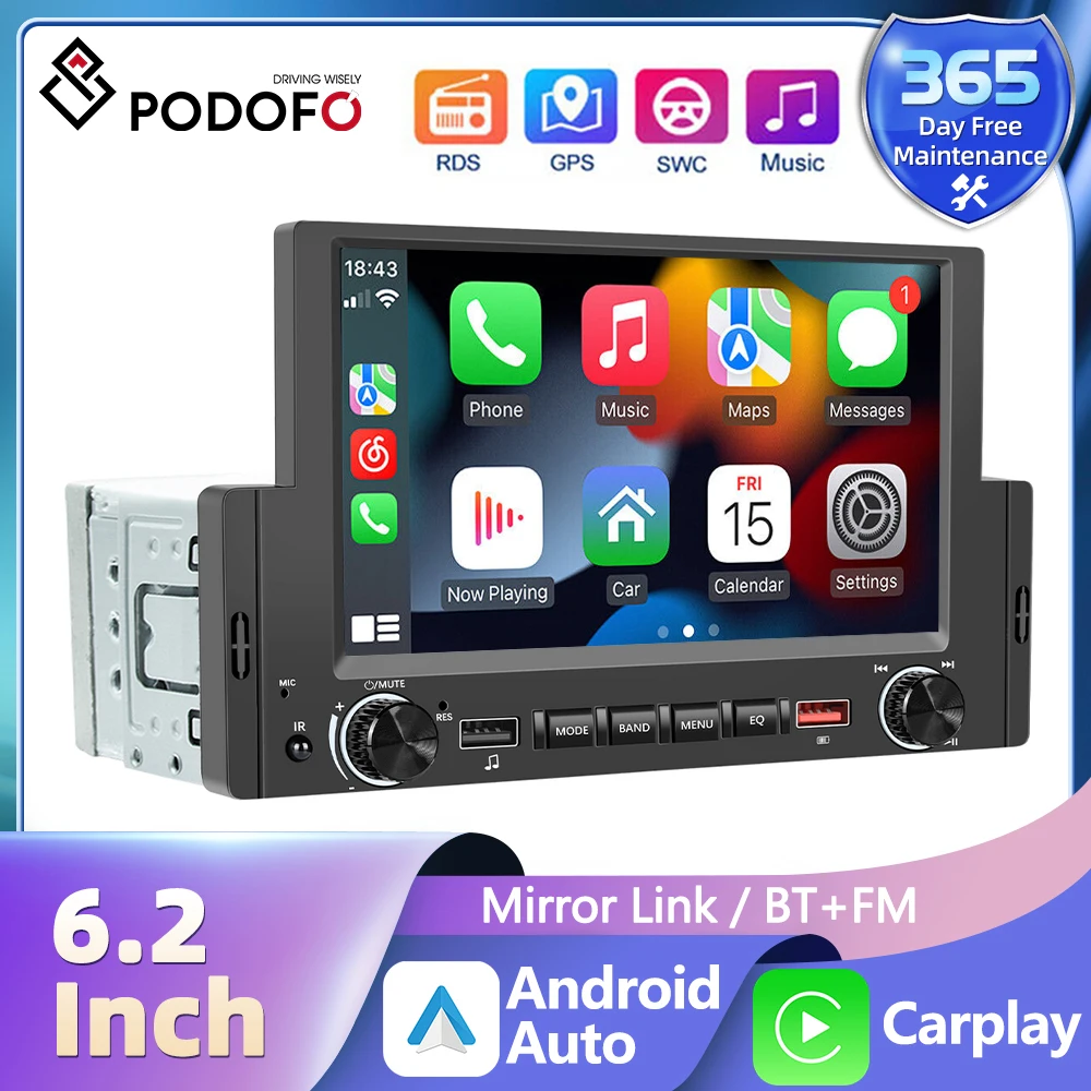 

Podofo Universal Android12 Car Radio 6.2" 2+32G Car Stereo Radio 1DIN Carplay Android Auto WIFI Bluetooth FM For Toyota VW