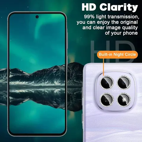 Защитная пленка для камеры с бриллиантами для Xiaomi Redmi Note 15 Pro Plus, блестящее закаленное стекло, задняя линза из сплава, металлическое кольцо note15 15pro 15Pro+
