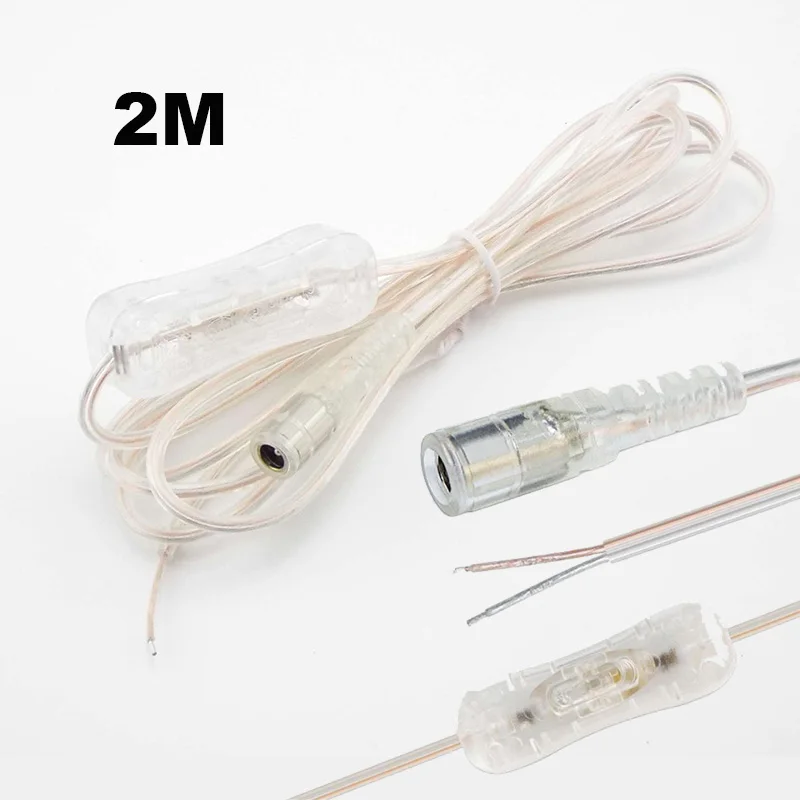 2M Line DC 12V Cable Male to Female Power Cord for 304 LED Lamp Strip Light Switch On Off Button 5.5x2.1mm Connector D1