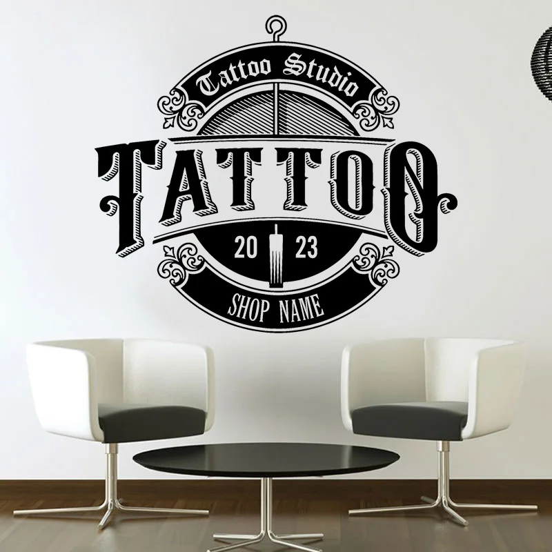 

Personalized Shop Name Wall Sticker Vinyl Business Decor Tattoo Studio Design Room Door Window Decals Removable Murals G079