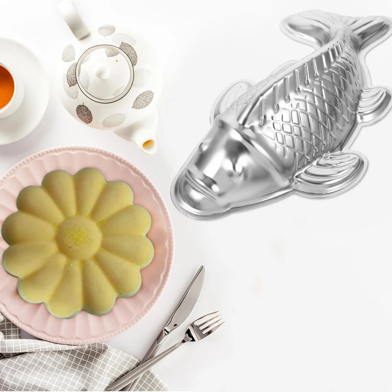 

Premium Fish-Shape Rice Cake Mold Nonstick Aluminum Alloy Material for DIY Jelly Chocolate Baking Fast Demoulding Compact Light