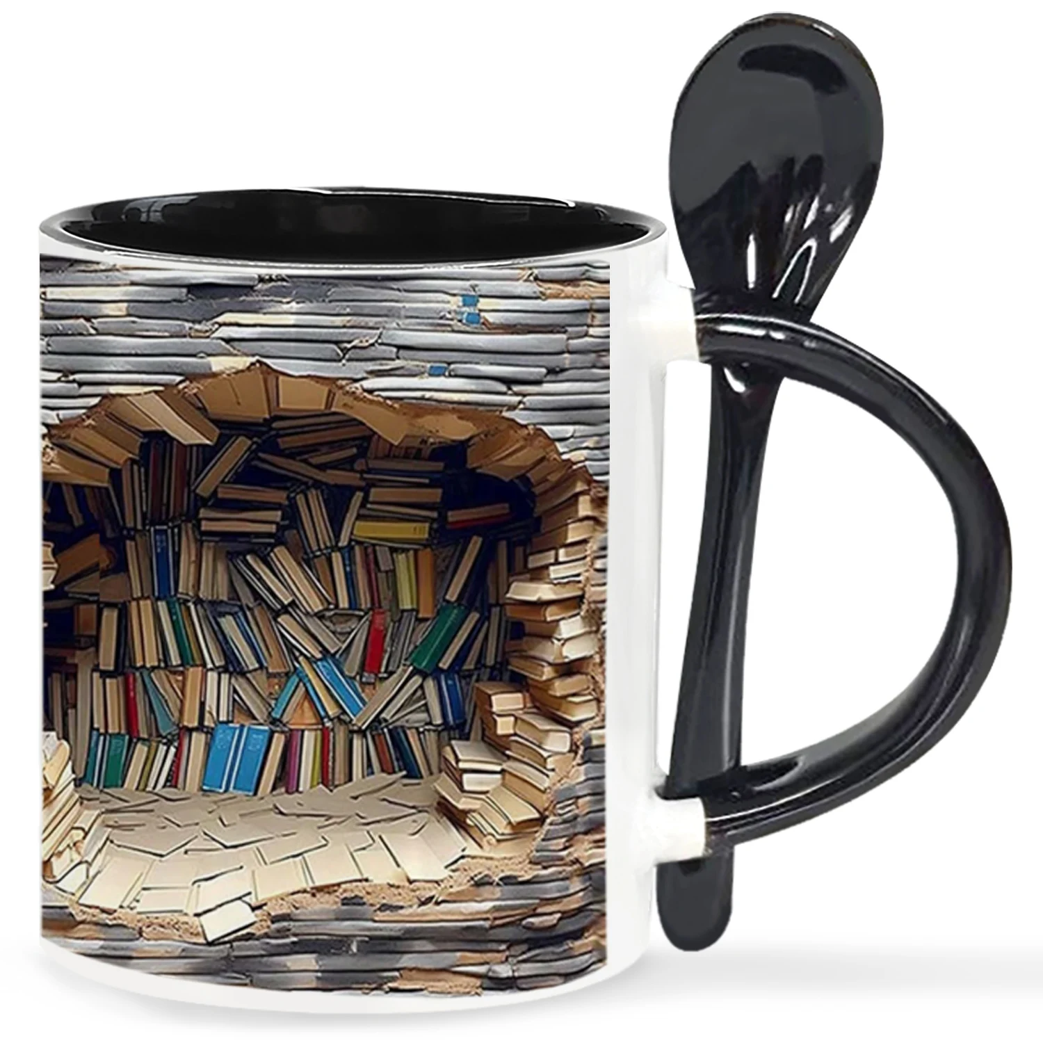 1PC,Gifts for Readers, Bookish, Book Lovers Coffee Mug, Birthday Gifts for Book Lovers, 11oz Ceramic mug with spoon, black