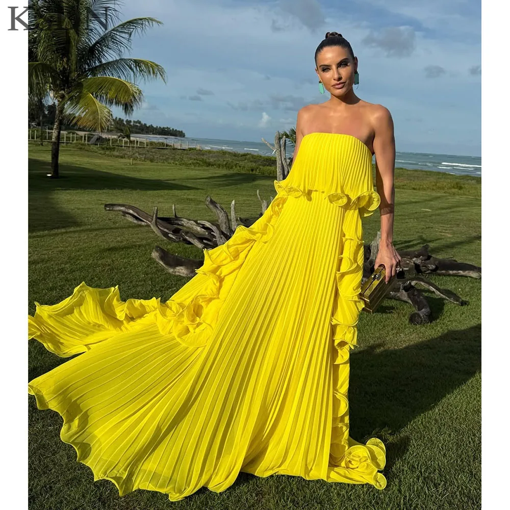

KSDN Elegant Strapless Draped Evening Dresses 2025 Customzied Sweep Train Beach Party Special Occasion Dress Prom Gowns Vestidos