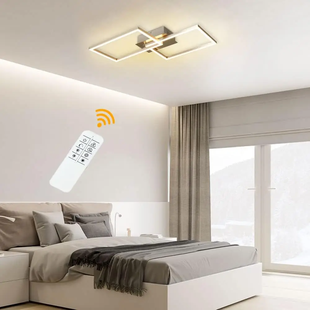 Depuley-Plafonnier LED Moderne à Intensité Réglable, 2 Ampoules avec Télécommande, Cadre Pivotant en Métal Chromé Blanc, 30 W