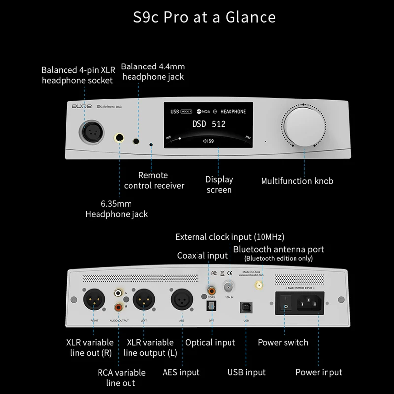 AUNE-AMPLIFICADOR DE AURICULARES S9c PRO, dispositivo de audio balanceado de alta potencia, HiFi, música, tarjeta de sonido USB, Chip Dual ES9068AS