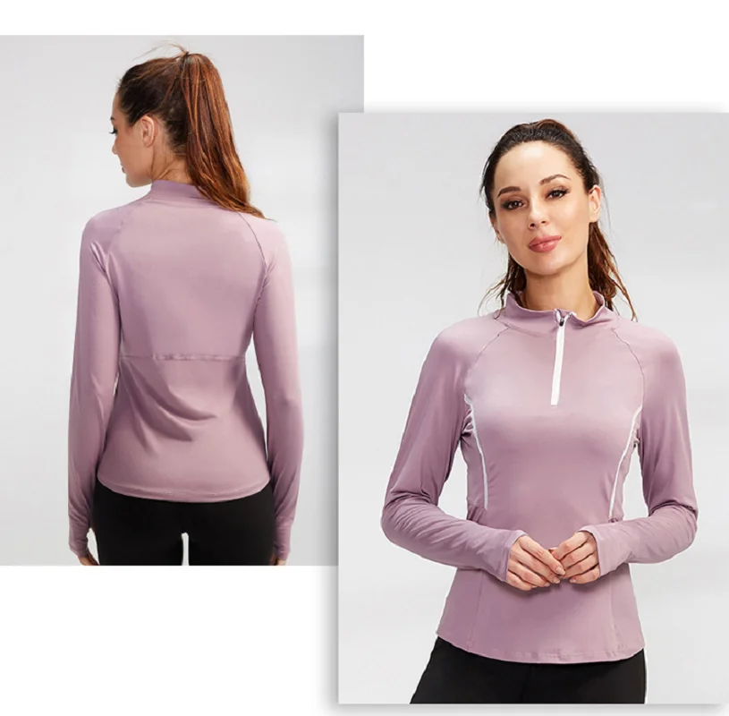 New Women's Fashion Sports Yoga Jacket High Quality Quick Drying Stand Up Collar Hoodie Stretch Slim Running Fitness Coat