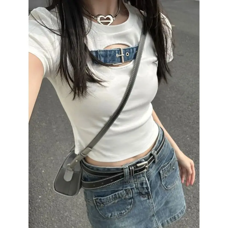 

Women Summer Sweet Hottie Slim Appear Thin Solid Color O-neck Short Sleeve T-Shirt Ladies Simplicity All-match Office Lady Tops