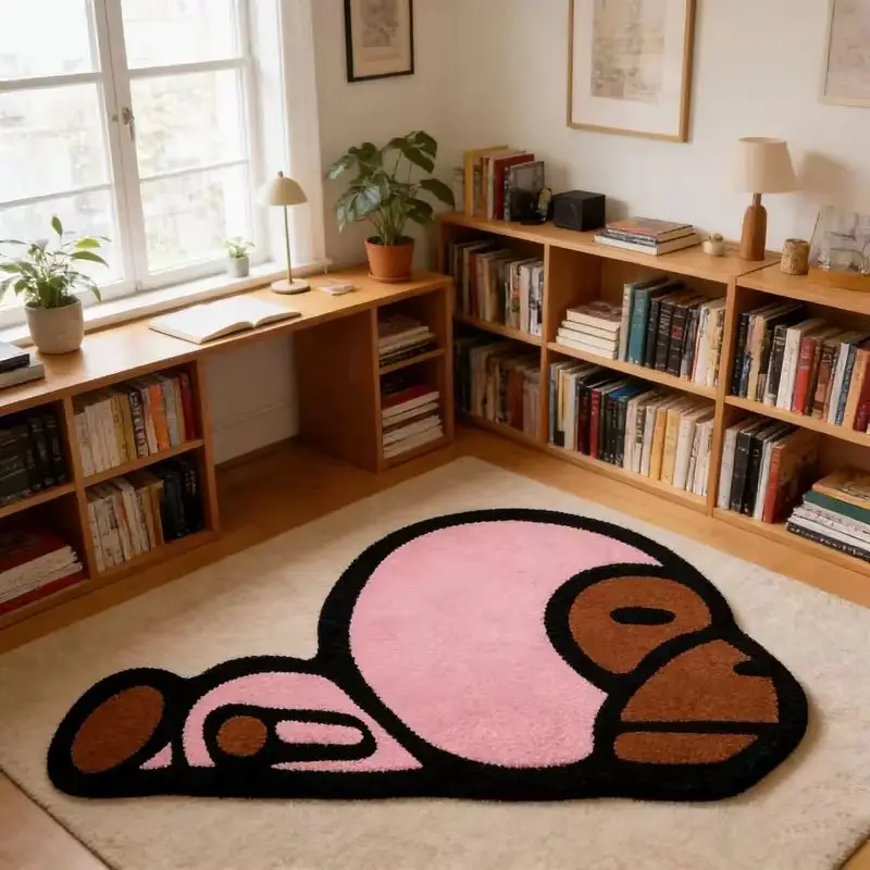 VIKAMA Cartoon Monkey Shaped Doormat, Soft and Comfortable Bedroom Bedside Rug, Non-Slip Entryway Doormat, Home Decor