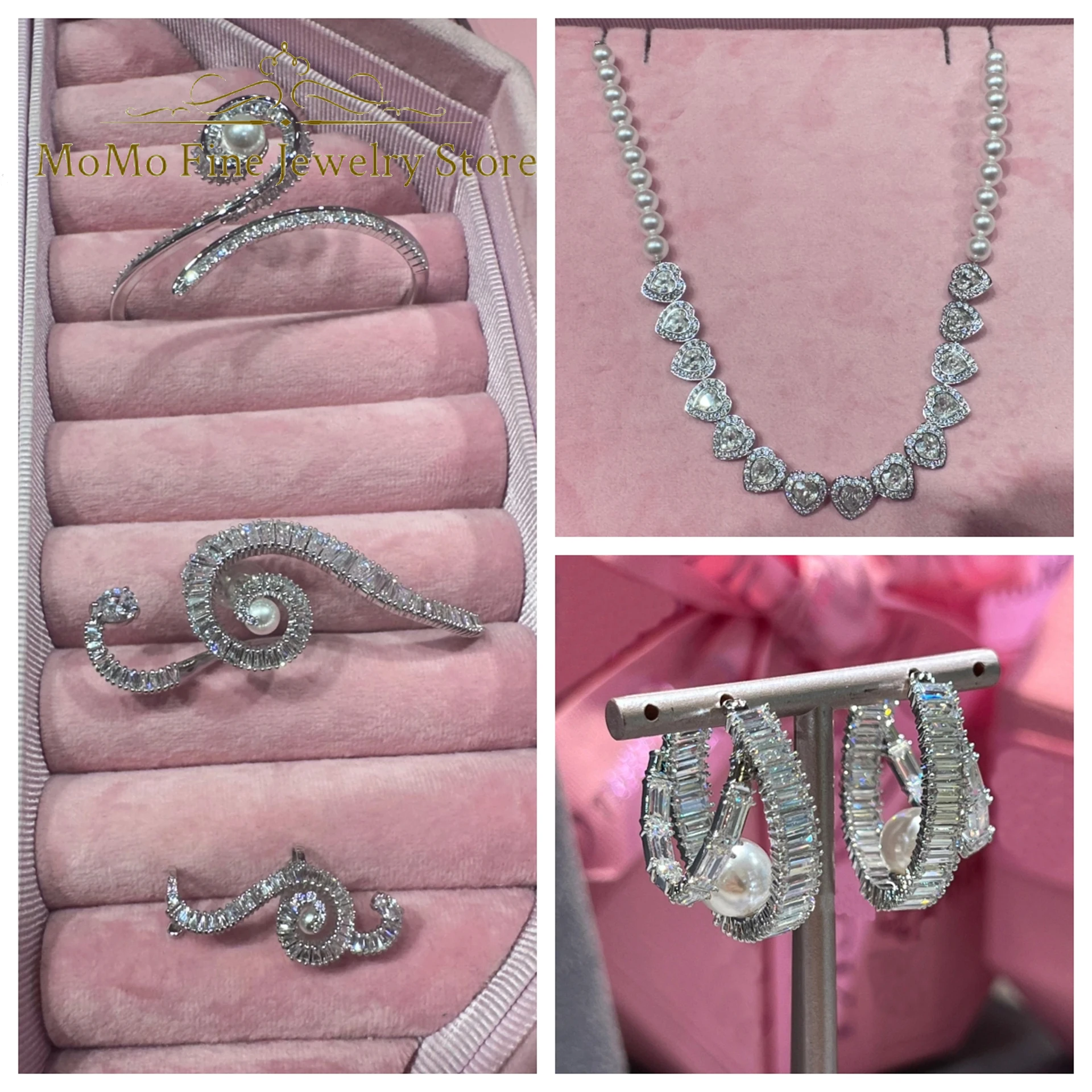 

2025 New Trend Wedding Jewelry Set Luxury Note Heart shap Crystal Luxury Pearl Necklace Bracelet Earrings Romantic Gift forWomen