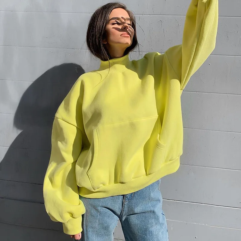  Autumn and Winter  All-match Solid Color High-neck Best All-match Top Fashion Casual Short Outfits Collocation