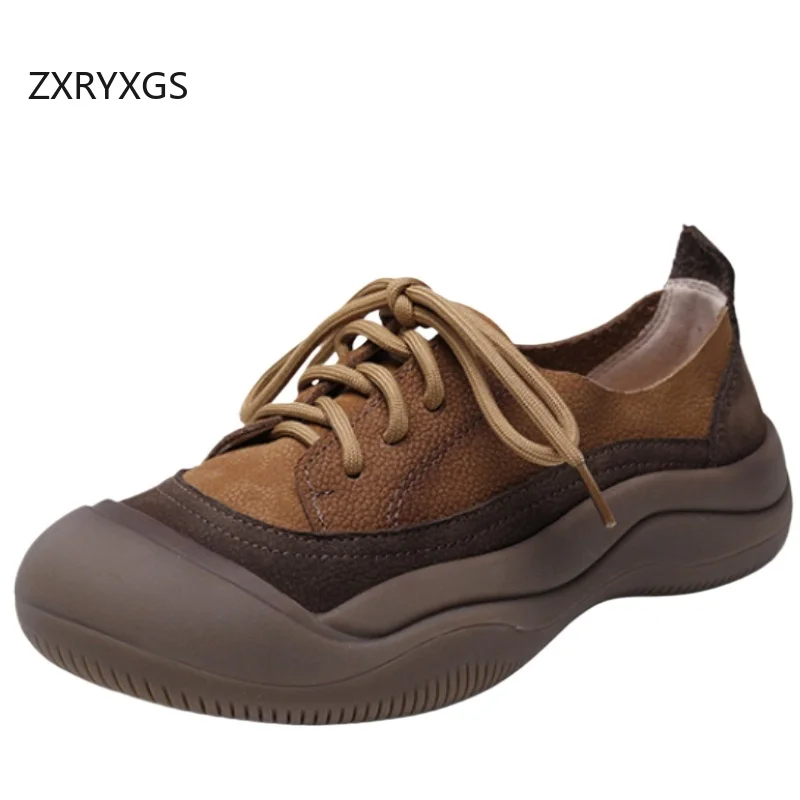 

ZXRYXGS Премиум из натуральной кожи, цветные женские туфли на плоской подошве, повседневные кроссовки, удобные модные кроссовки в стиле ретро на мягкой подошве, 2025 г.