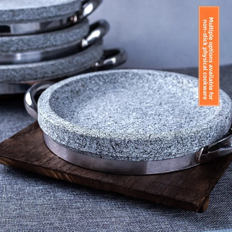 Natural Stone Pan Bibimbap Stone Baking Pan Korean Plate Pan Fried Steak Stone Bowl BBQ