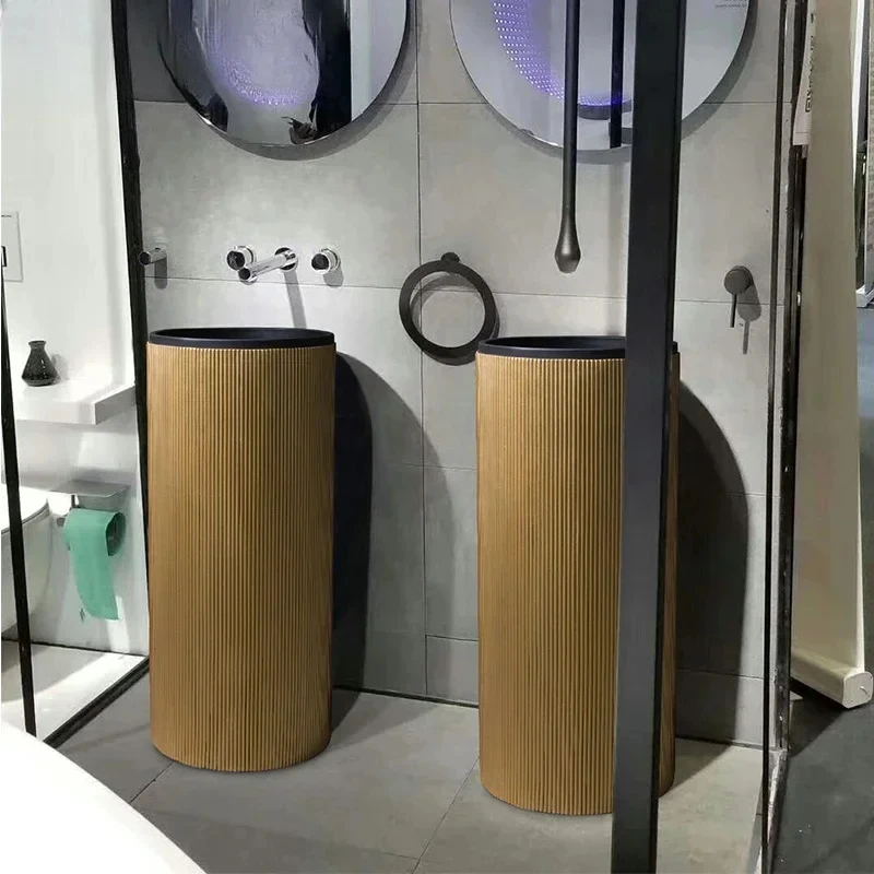 

Artificial stone column basin integrated washbasin wash basin floor column toilet gold GN982TB