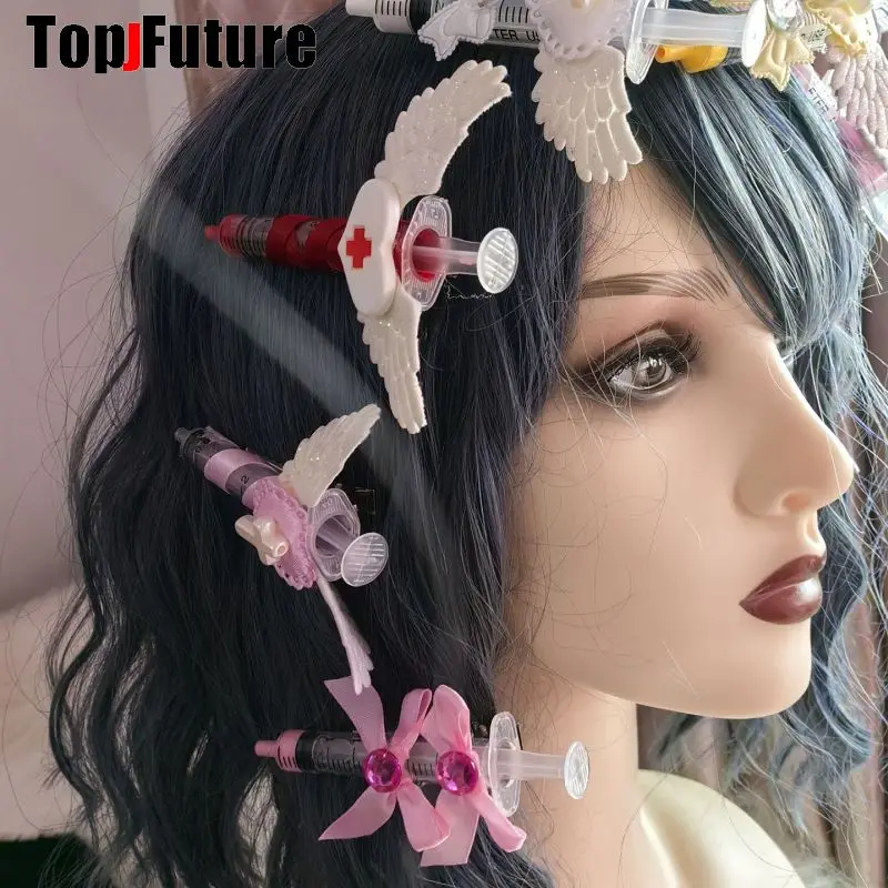 Women Y2K Girl Handmade Bat Wing Hair Clip Medical Nurse Syringe Hair Clip Hair Accessories Hair clips pins Hairpin Barrettes