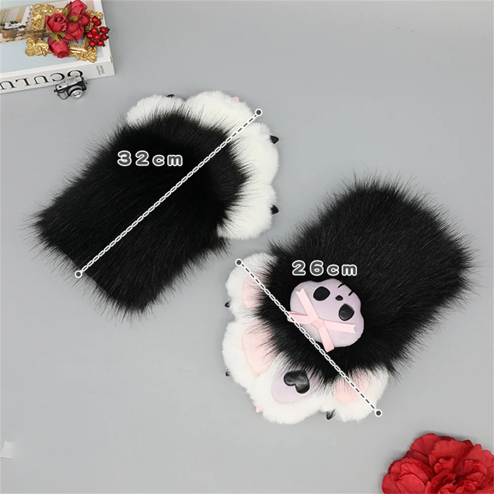 1 paio di animali pelosi guanti per zampe Fursuit Sweet Cool Cos puntelli Cute Skull Cat Nails Claws guanti Anime Lolita guanti Cosplay