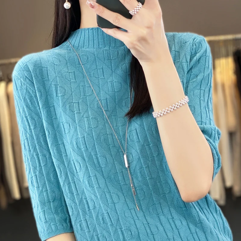 

Весна-лето, новый вязаный свитер Camere Five-Quarter Sve, женский свитер средней длины с высоким воротником, топ с воротником irt ort