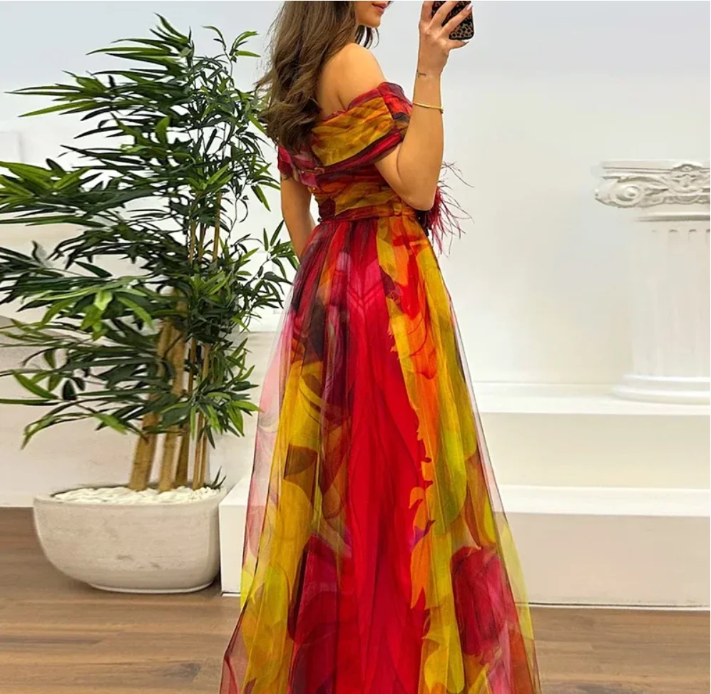 Women 2025 Pattern High Waist Party Dress Sexy Slit Mesh Cocktail Gala Dress Fashion One Shoulder Female Pleated Evening Dress