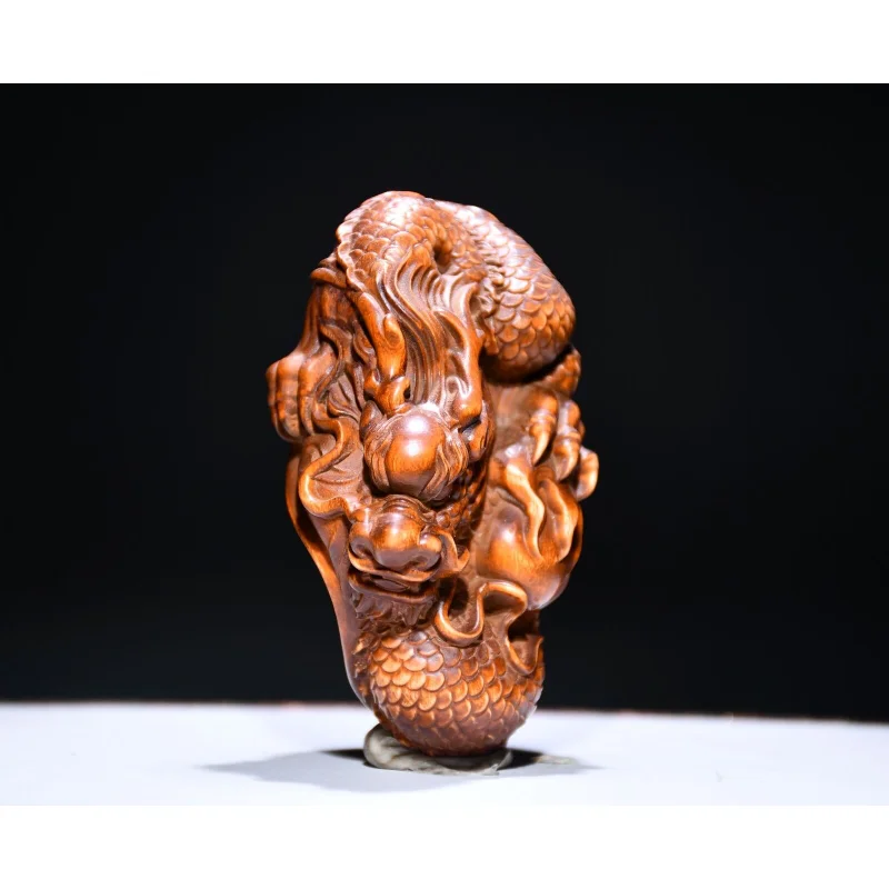 

3.1" Chinese Box-wood Hand Engraving Animal 12 Zodiac Dragon Statue Craft Gift Decoration Home Decore