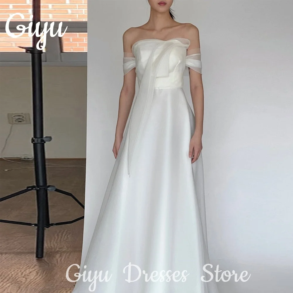 

Giyu Korea Strapless Simple A-Line Ivory Wedding Dresses 웨딩드레스 Short Sleeves Customized Silk Organza Bride Gowns Plus Size 2025