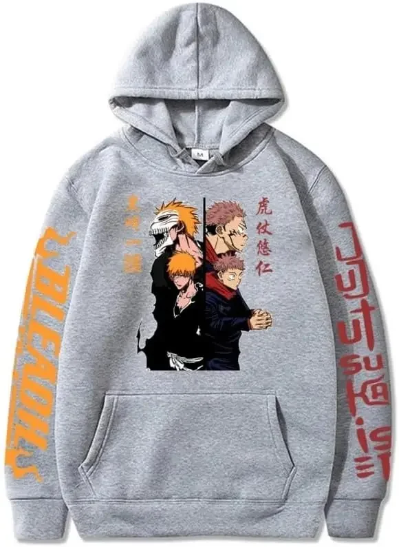 Anime Jujutsu Kaisen Hoodie Men/Women Itadori Yuji Print Sweatshirts Bleach Kurosaki Ichigo Pullovers Streetwear Unisex