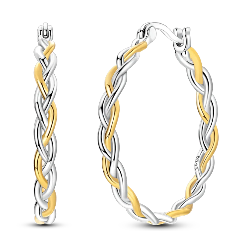 

Блестящие серьги-кольца с плетеным узором, оригинальные, из серебра 925 пробы, белые, для женщин, ювелирные изделия на годовщину, изящный подарок, модные украшения для вечеринок