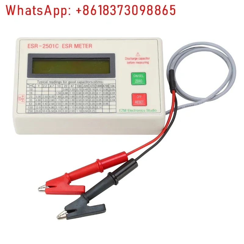 New ESR2501C Capacitor ESR DCR Tester Test In Circuit Capacitance Meter With Test Leads Clip Battery