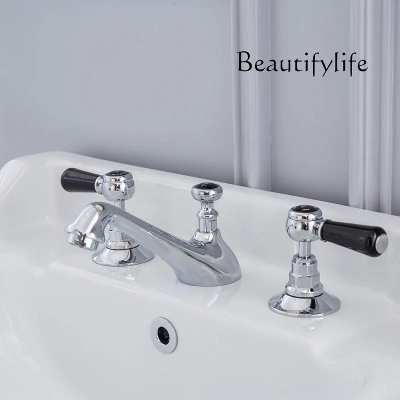 BJ Basin Hot And Cold American Faucet Pull-up Launching Retro Style Eight-inch Three-hole Wash Basin