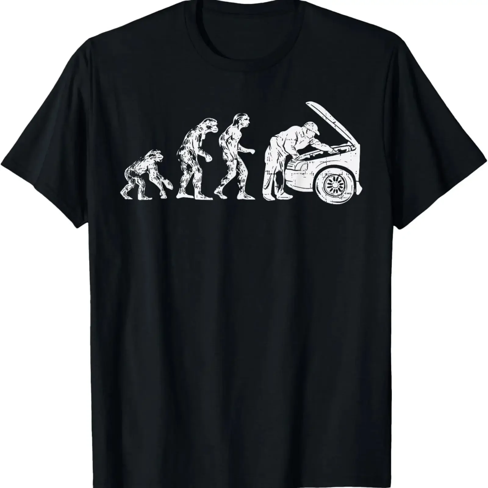 T-shirt drôle pour homme, thème évolution humaine, mécanicien automobile, papa, style vintage, délavé, décontracté, doux, respirant, confortable, tendance, élégant