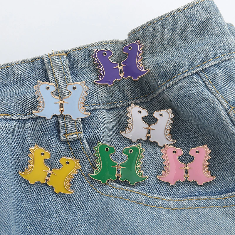 1 Pair Removable Cute Dinosaur Waist Buckle For Lazy Person Adjustable Seamless Invisible Waist Buckle Waist Tightening Tool